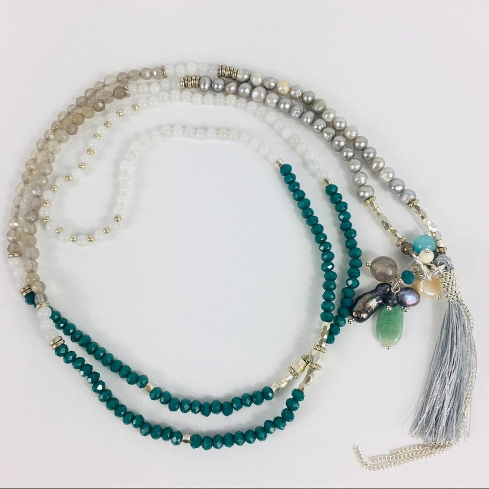 Tassel necklace with real pearls 20”